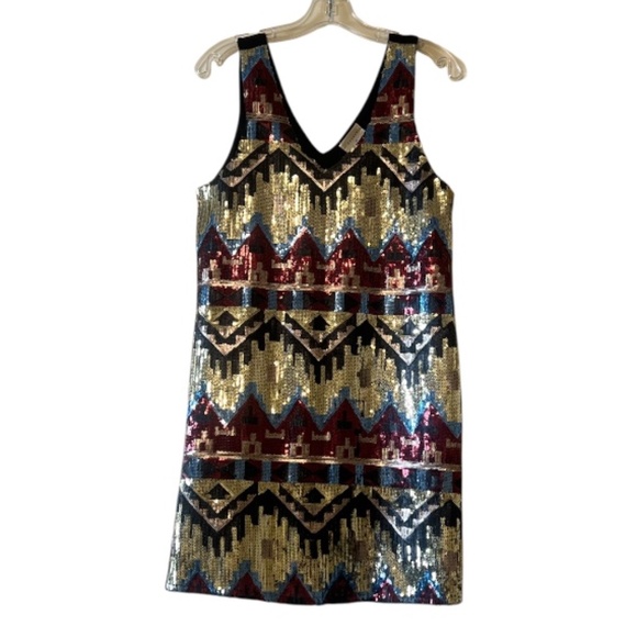 Everly Sequin Women's Aztec V-Neck Mini Shift Dress. NOWT - Medium - Picture 3 of 5